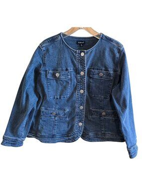 Studio Park Denim Jacket Womens 1X Blue Snap Button Long Sleeve Layering